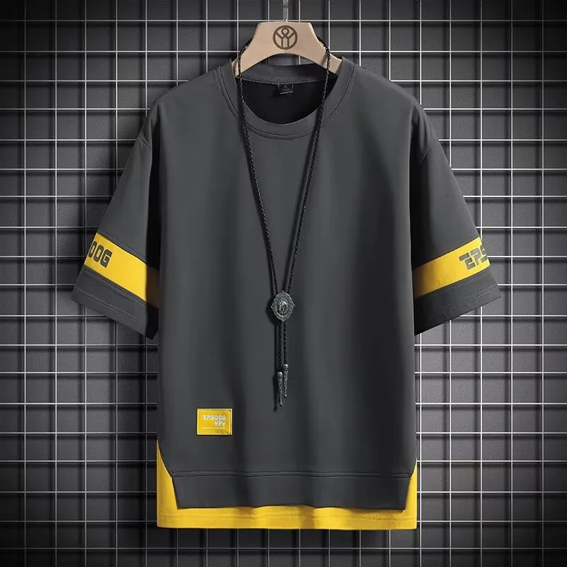 

2024 Summer Boyfriend New Pullover O-Neck Patchwork Fashion Solid Color Letter Loose Minimalist Casual Short Sleeve T-Shirts Top