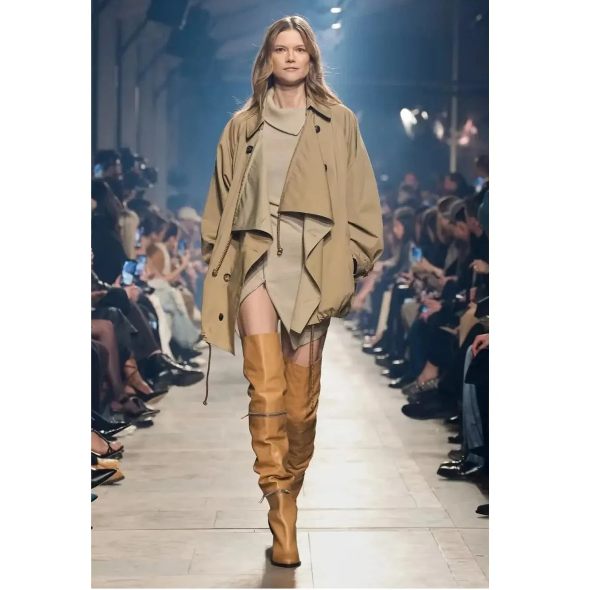 불규칙 카키 긴 소매 여성 재킷, 짧은 트렌치 코트, 프랑스 런웨이 스타일, 24 년 가을 겨울
