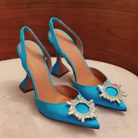 2025 Bow Rhinestone High Heels Sunflower Silk Pointed Party Sandals For Women Wedding Shoes - Image 3