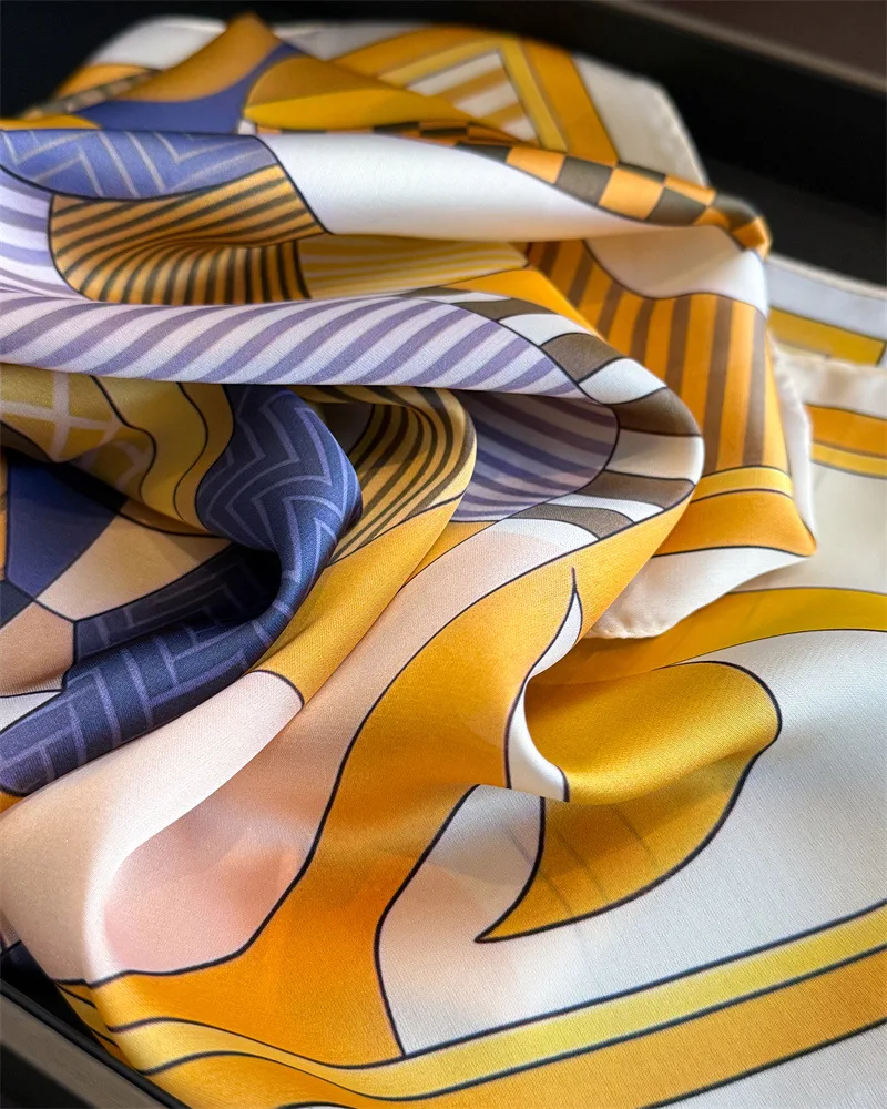 2026 neue Geometrie Druck Seide Quadrat Schals Frauen Schmücken Krawatten 70*70 cm Kopftuch Dame Sommer Hijab Weibliche halstuch Wraps – Detail 12