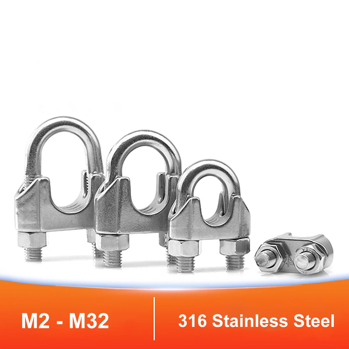 316 Stainless Steel U Type Clamp Wire Rope Clips M2 M3 M4 M5 M6 M8 M10 - M16 Wire Rope Clip Cable Bolts Rigging Hardware Clamps