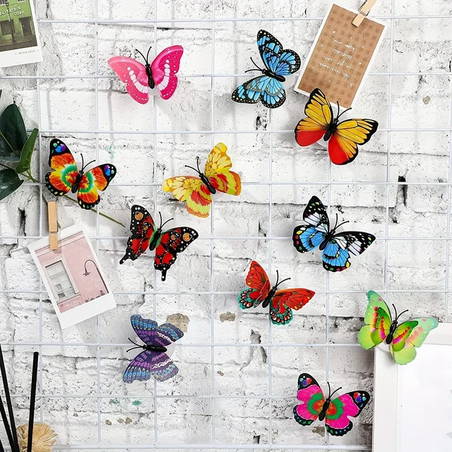 10 pièces 3D LED papillon décoration veilleuse autocollant simple et Double applique murale pour jardin arrière-cour pelouse fête fête Festive 3