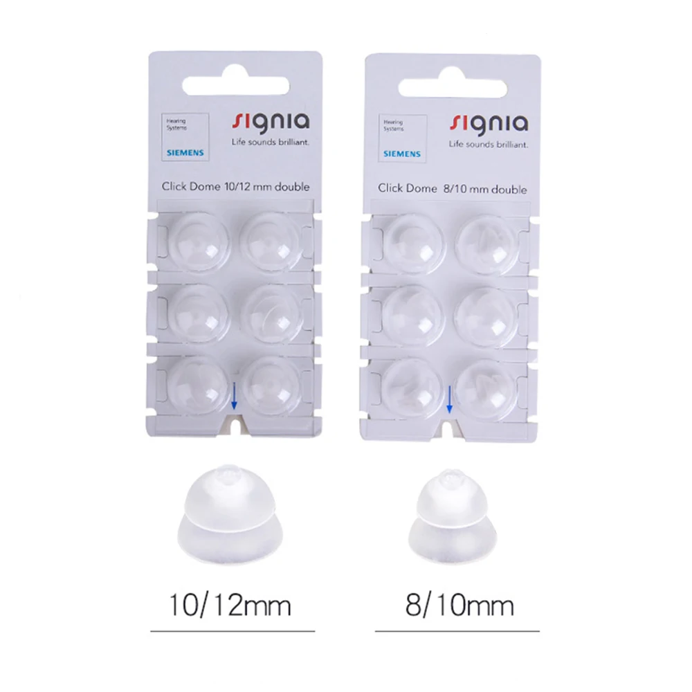 Signia Click Dome 6/8/10/12 mm open and closed domed Double For CIC RIC Hearing Aids-6 Domes Each.open and closed domed