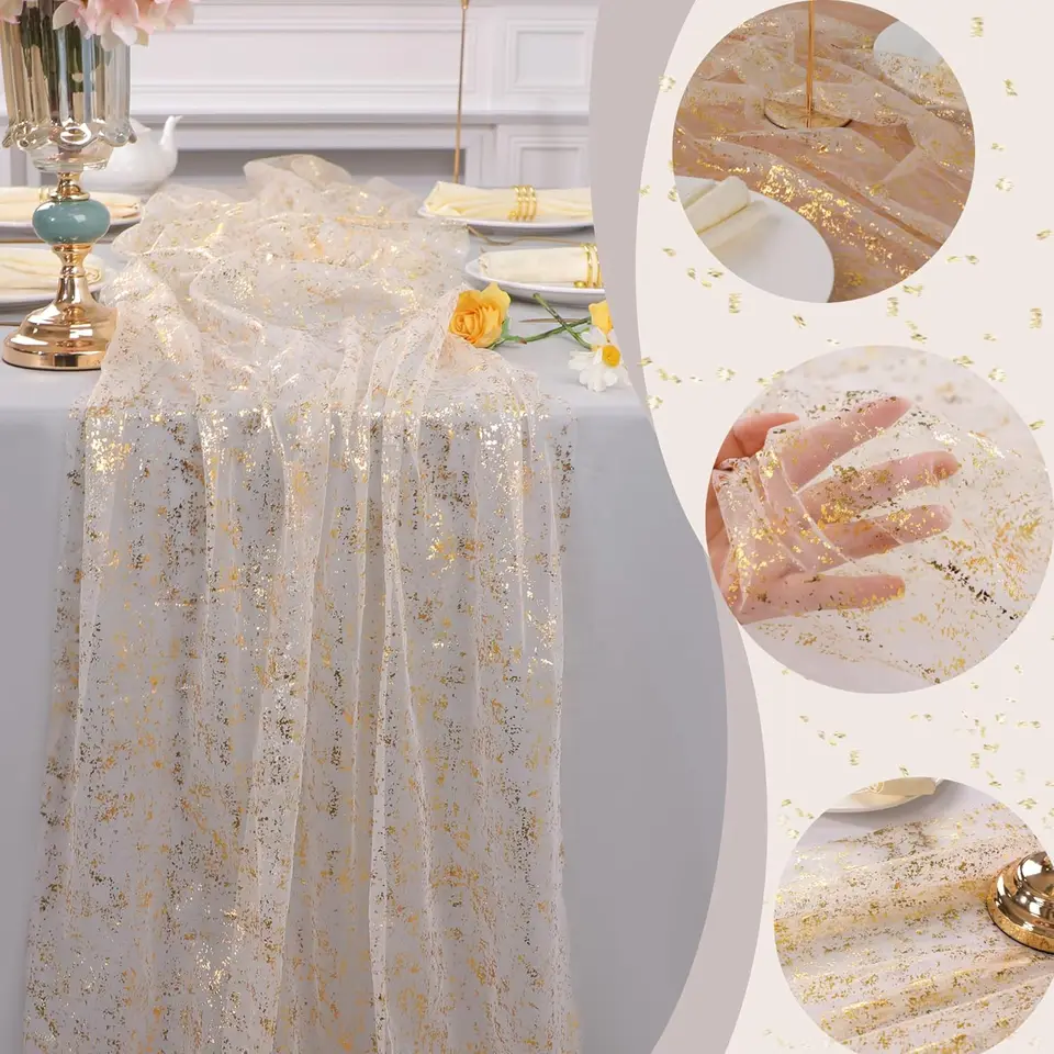 QueenDream - Camino De Mesa De Gasa De 10 Pies, Color Blanco, Transparente, Rústico, Para Boda, Elegante