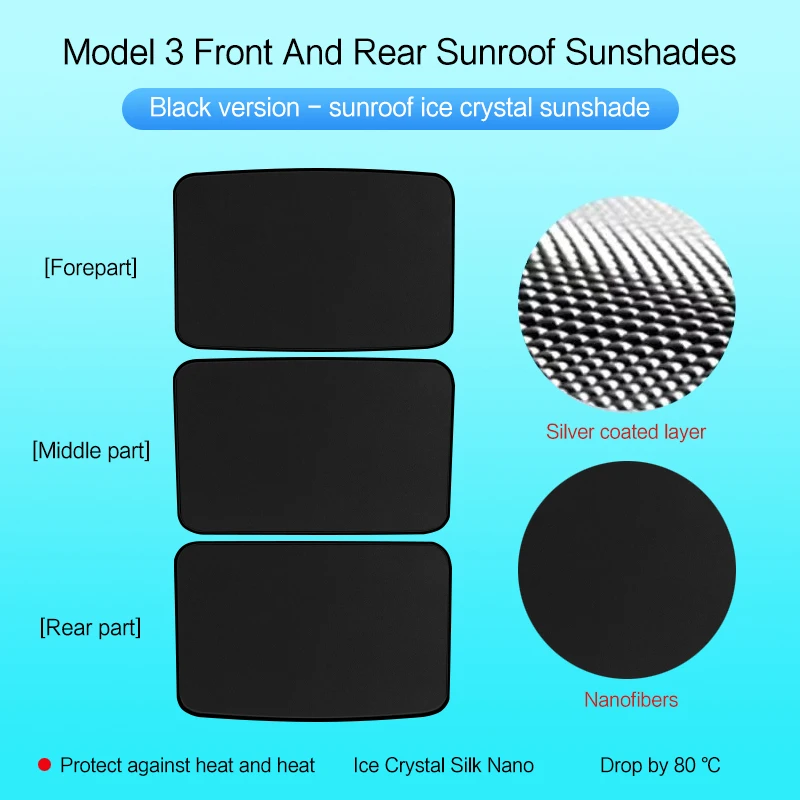 thumbnail image 1 of Parasol de techo de cristal con hebilla de tela para el hielo de HUWEI para Tesla modelo 3 Y 2021-2023, tragaluz de techo corredizo delantero y trasero, 1 of 5