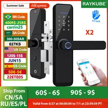 RAYKUBE Fingerprint Door Lock WiFi Bluetooth TT Lock APP blocco elettronico Digital 13.56mhz Card tag Hotel Lock Dual Latch X2