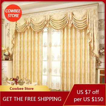 European Luxury Jacquard Curtains for The Living Room Bedroom Embroidered Backdrop Balcony Windows Blackout Gold Curtain Custom