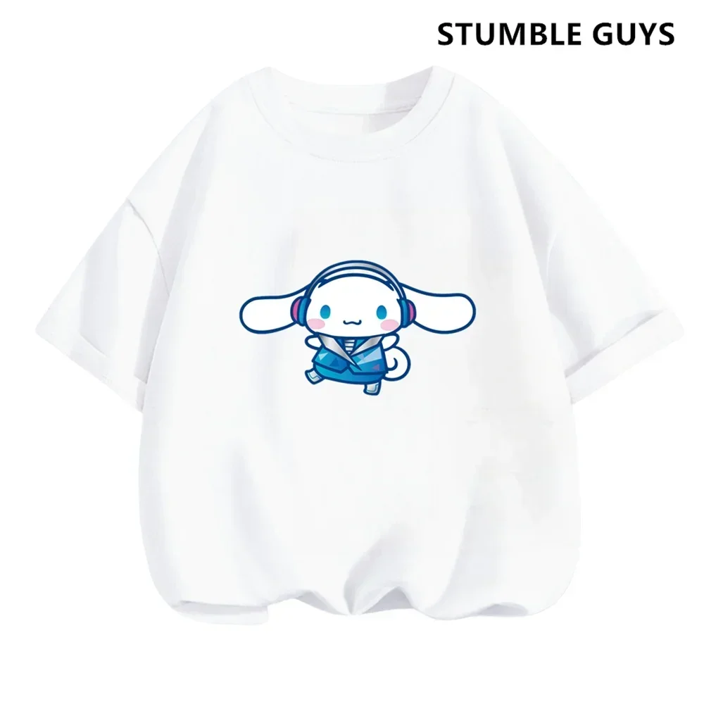 2024 New MINISO Cinnamoroll T-shirt Children's Clothing Girls Summer Boys Short-sleeved Sanrio Cartoon T-shirt Baby Trucksuit 2