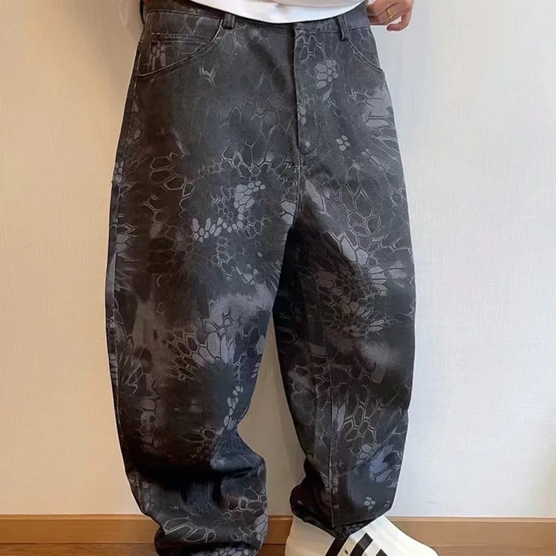 Summer men's camouflage long pants wide leg jeans men's loose street clothing hip-hop retro casual