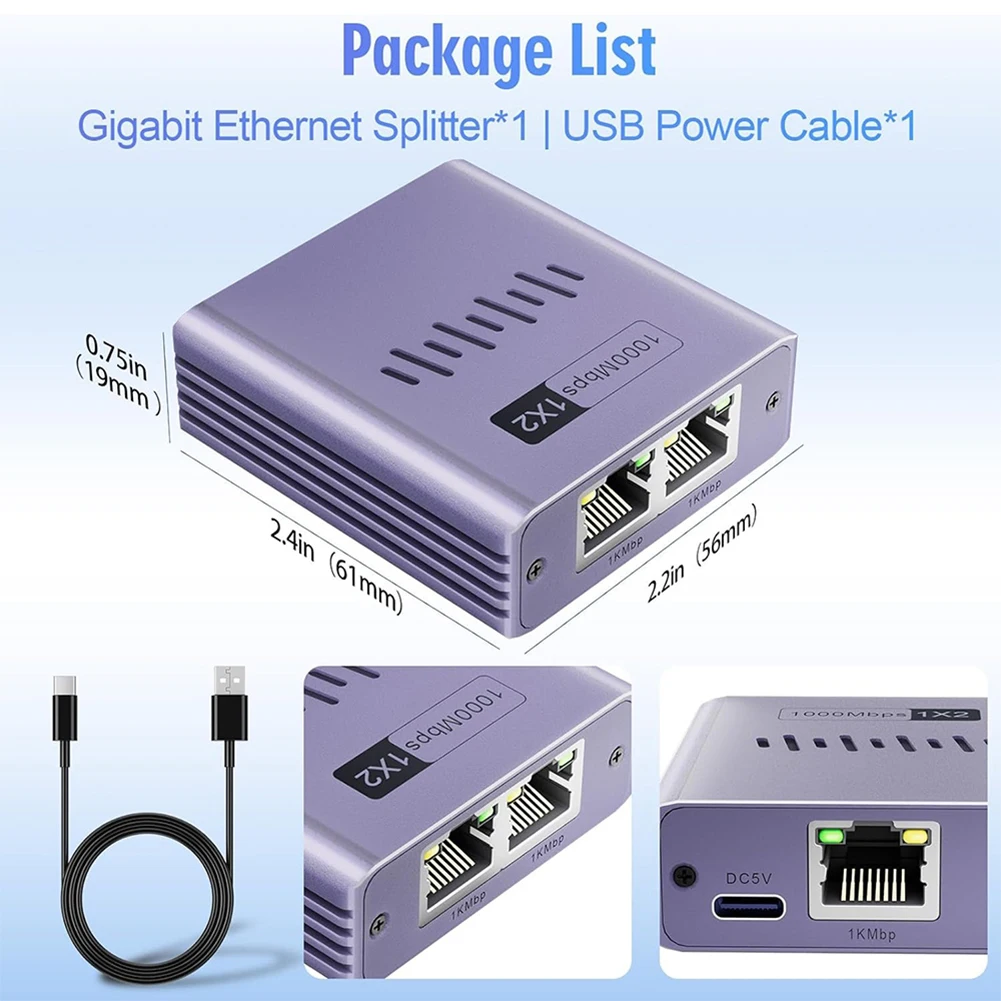 Gigabit Ethernet Splitter 1000Mbps RJ45 LAN Adapter