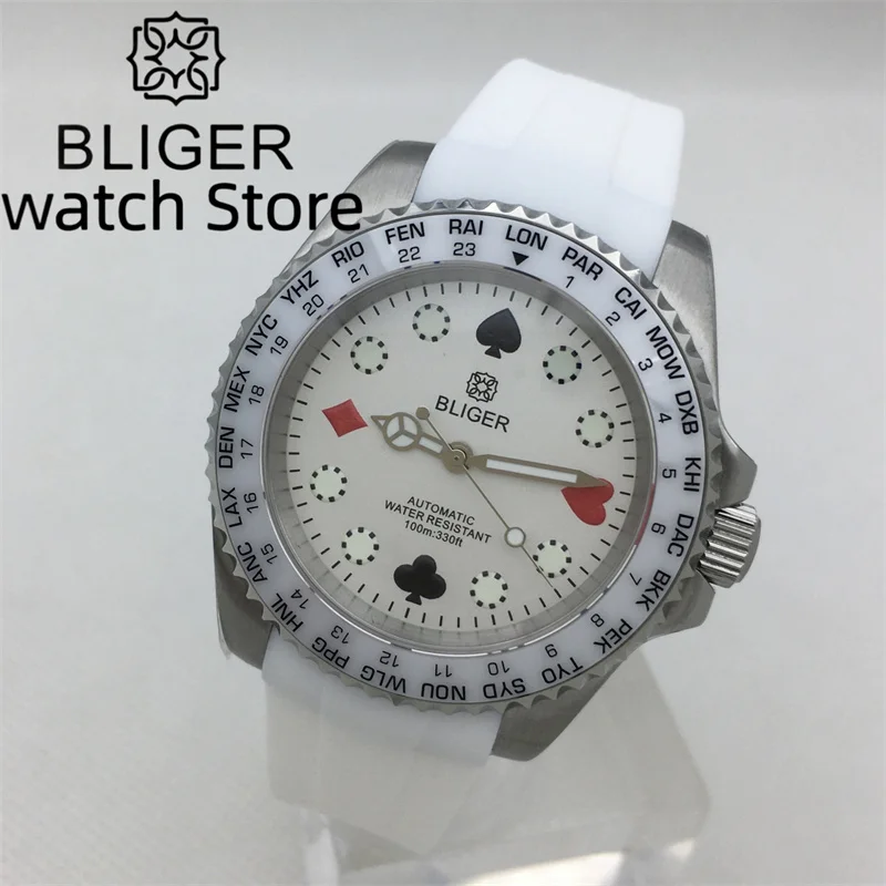 BLIGER NH35new 40mm men's mechanical watch Silver case ceramic bezel Sapphire glass luminous dial Silver Jubilee/Oyster bracelet