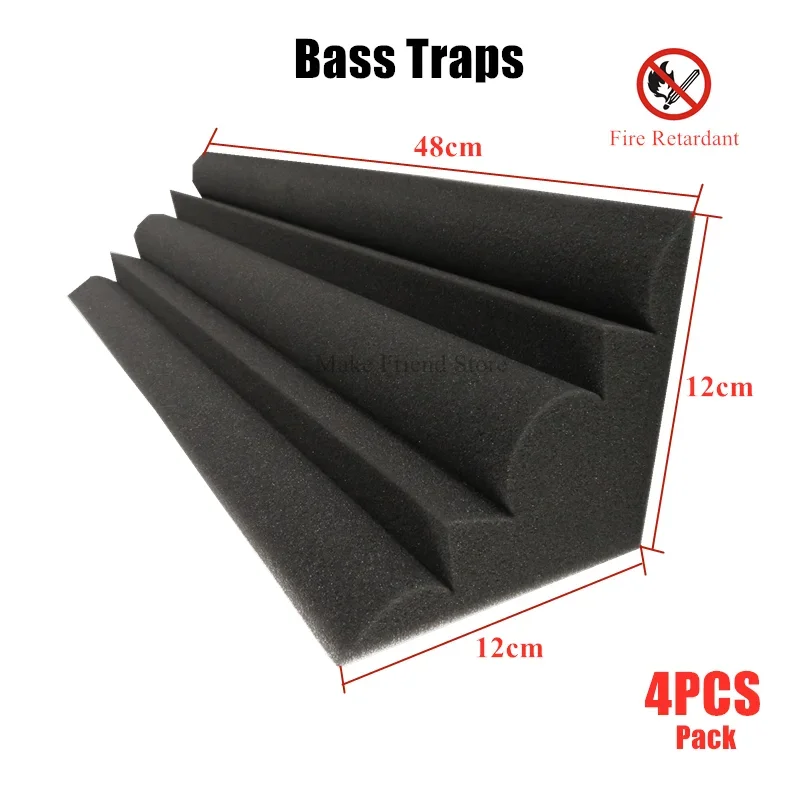 4Pack 12 x 12 x 48 cm Bass Traps Acoustic Soundproof Foam Flame Retardant Sound Absorption Studio Corner Foam