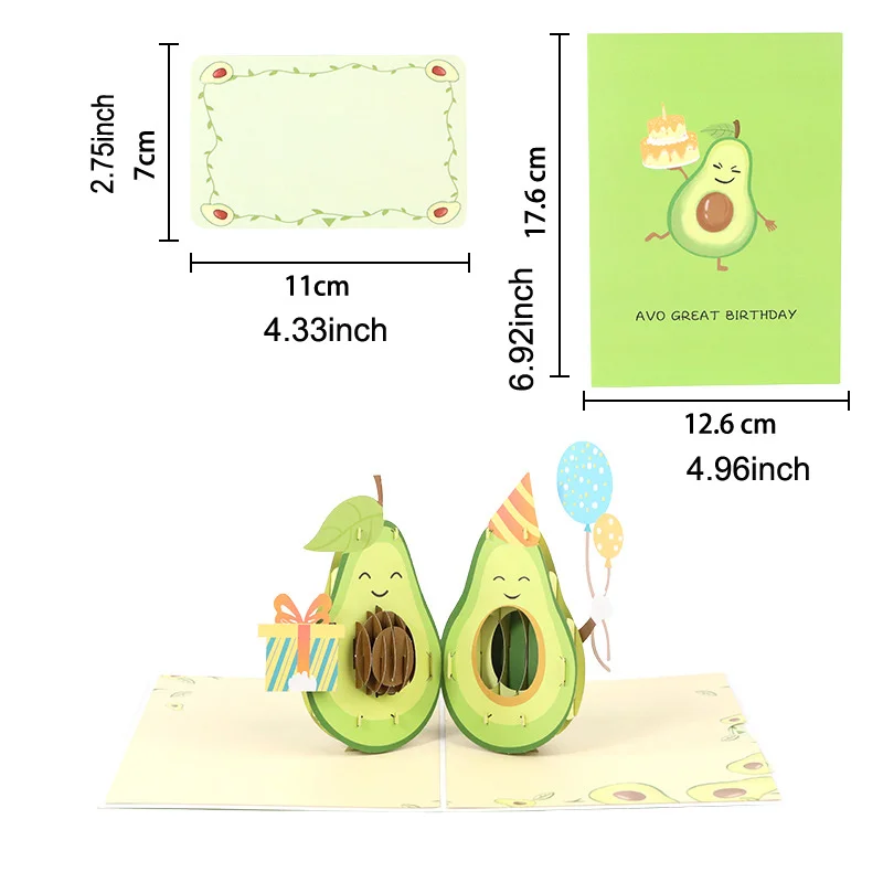 Greeting Cards 3D Pop Up Happy Birthday Card Cute Avocado