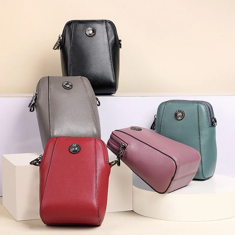 Designer Leather Small Crossbody Bags for Women Double Zipper Cell Phone Purses Ladies Travel Shopping Shoulder Satchel Handbags