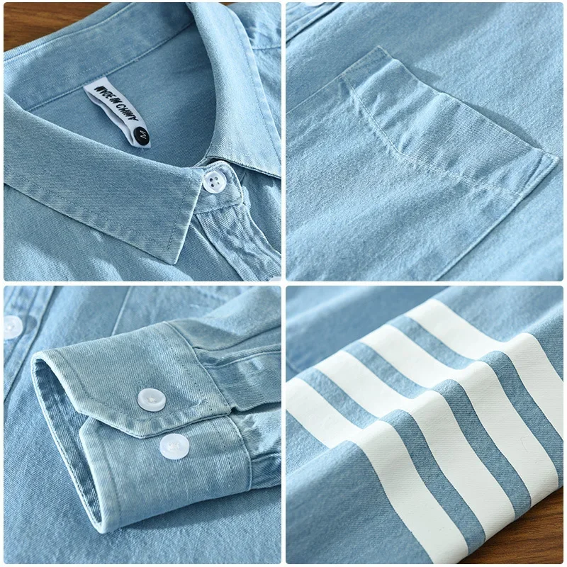 Denim Shirt Men's Loose-Fit Long Sleeve Trendy Korean Style Spring Jacket Shirt For Forward Delivery denim shirt long sleeved shirt