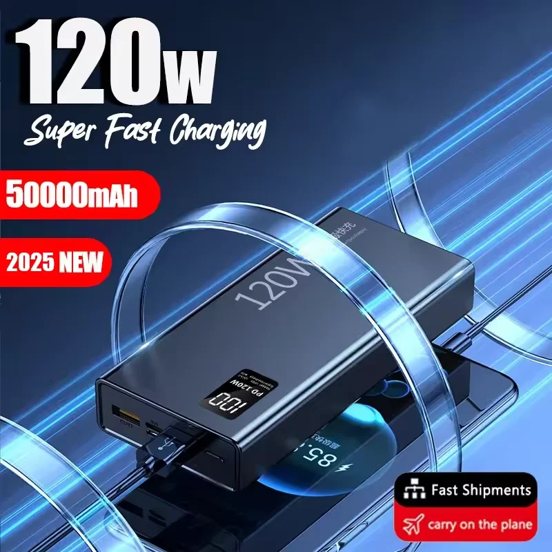 120W Power Bank 50000mAh High Capacity Fast Charging Powerbank Portable Battery Charger For Xiaomi  iPhone Samsung Hot Sale 3