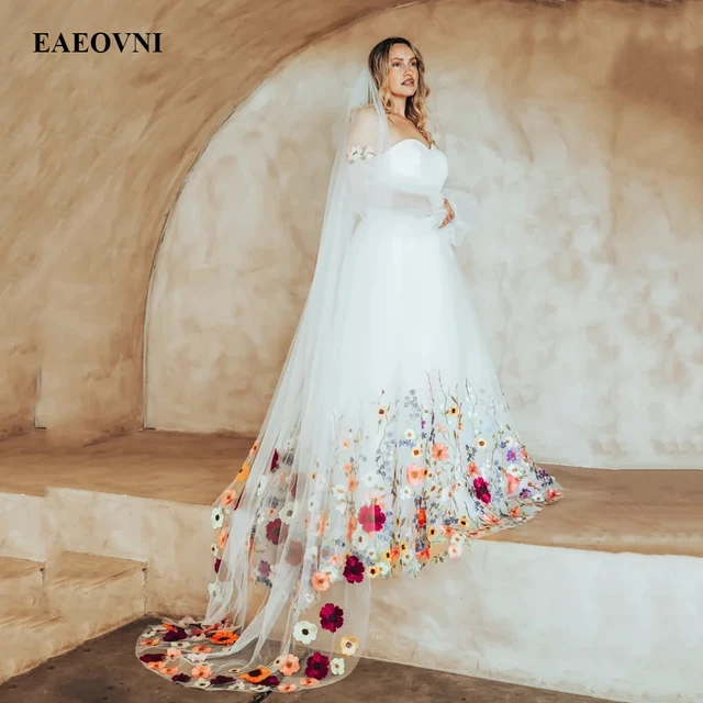 Floral Princess Wedding Dress Embroidered Tulle Bridal Party Gowns Elegant Off-Shoulder Lady Plus Size Wedding Dress Custom Made 1