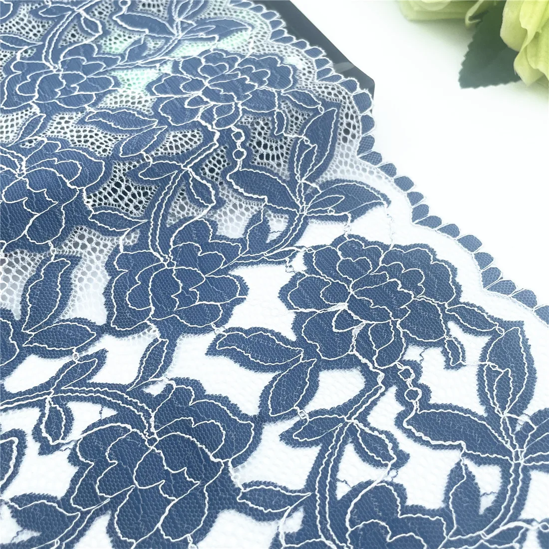 3y/lot Width 23cm Pretty Floral Blue Elastic Lace 2