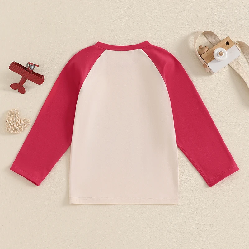 Little Boys Valentine s Day Casual Tops Long Sleeve Crewneck Letter Tractor Print Loose Fit T-shirt