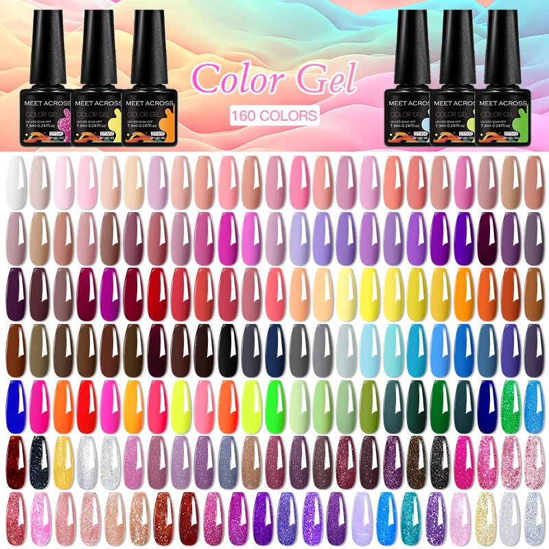MEET ACROSS 80/20Pcs Glitter Gel Nail Polish Set Summer Sparkly Semi Permanent Hybrid Nail Art Varnish Manicure Kits For Nails 3