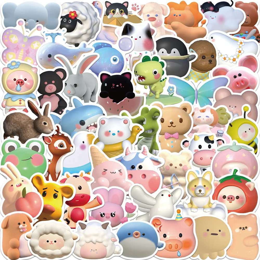 10/30/52pcs 3d Cute Animal Stickers Kawaii Scrapbook Aesthetic Art Kids Toys Laptop  Phone Diy Helmet Decal Decor Pvc Sticker