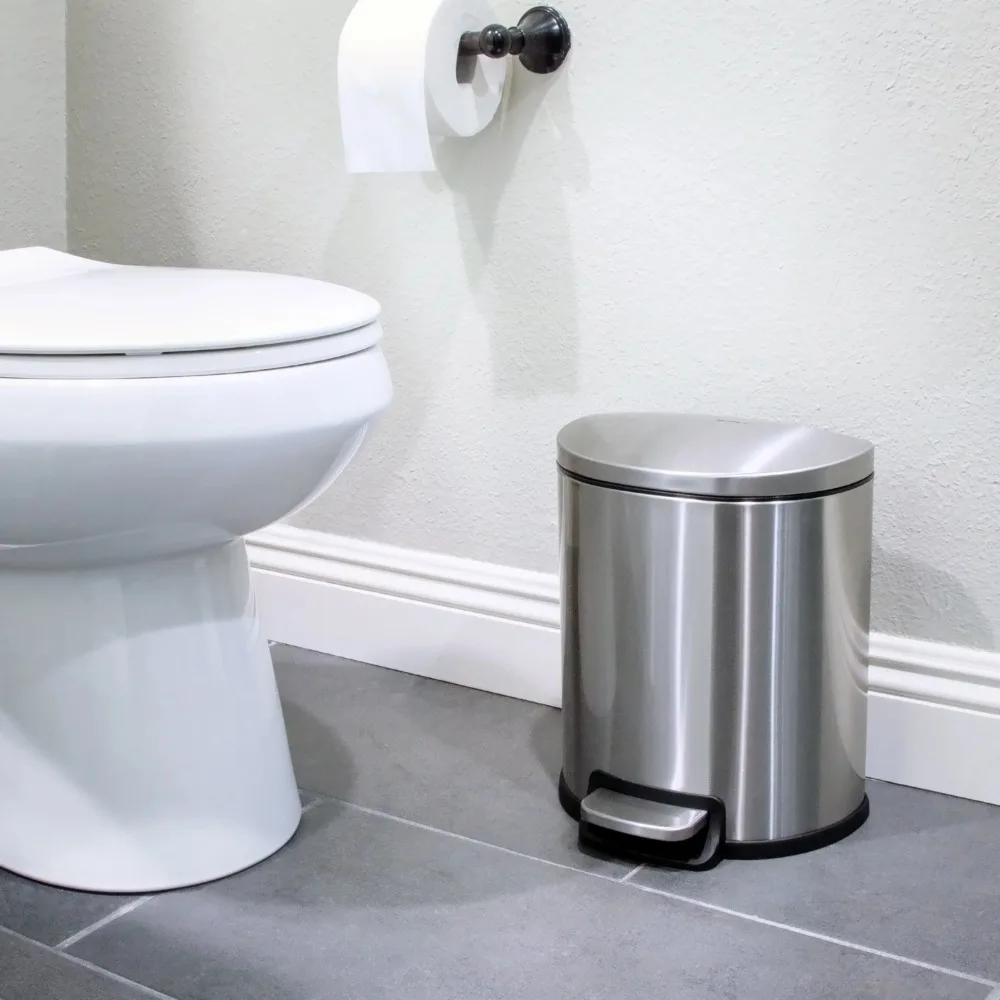 

Bucket Garbage Cans D-Shape Step On Kitchen and Bathroom Trash Can Stainless Steel 13.2 and 1.6 Gallon Trash Can Combo Organizer