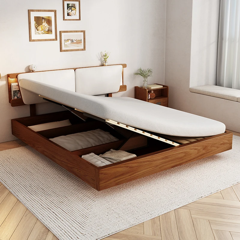 

Подвесная кровать из массива дерева, японский ящик для хранения 1,5, Современная Минималистичная двуспальная кровать в скандинавском стиле