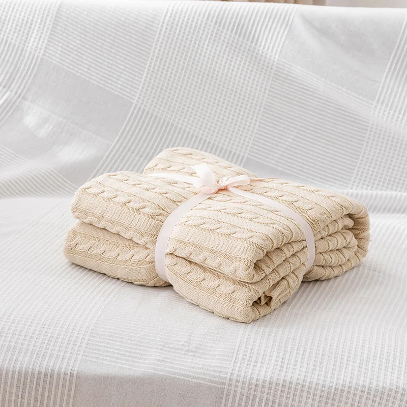 Solid Knit Throw Pure Cotton Knitted Throw Blanket for Bed,Soft&Cozy Sofa Blanket Solid ...