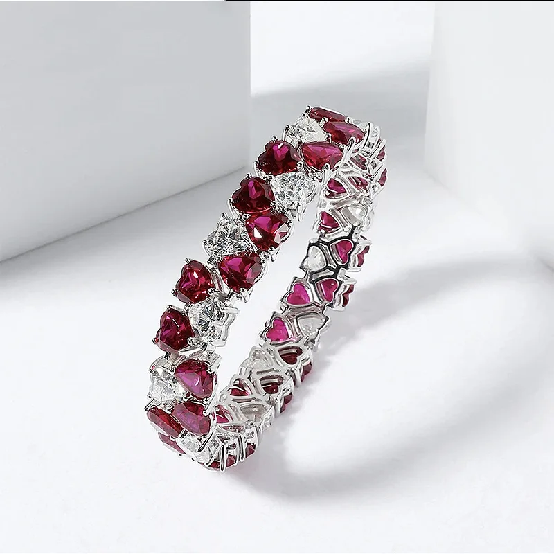

Серебряный браслет S925 с двойным сердцем, 7*7, красный и белый браслет с бриллиантами, женский модный и элегантный браслет, ювелирные изделия