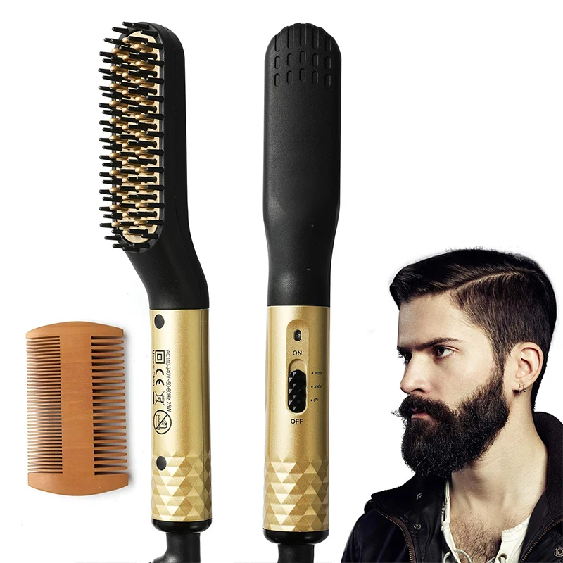 Multifunctional Electric Heated Men Beard Comb Fast Heating Portable Travel Anti-Scald Beard Straightener Press Hot Comb 6