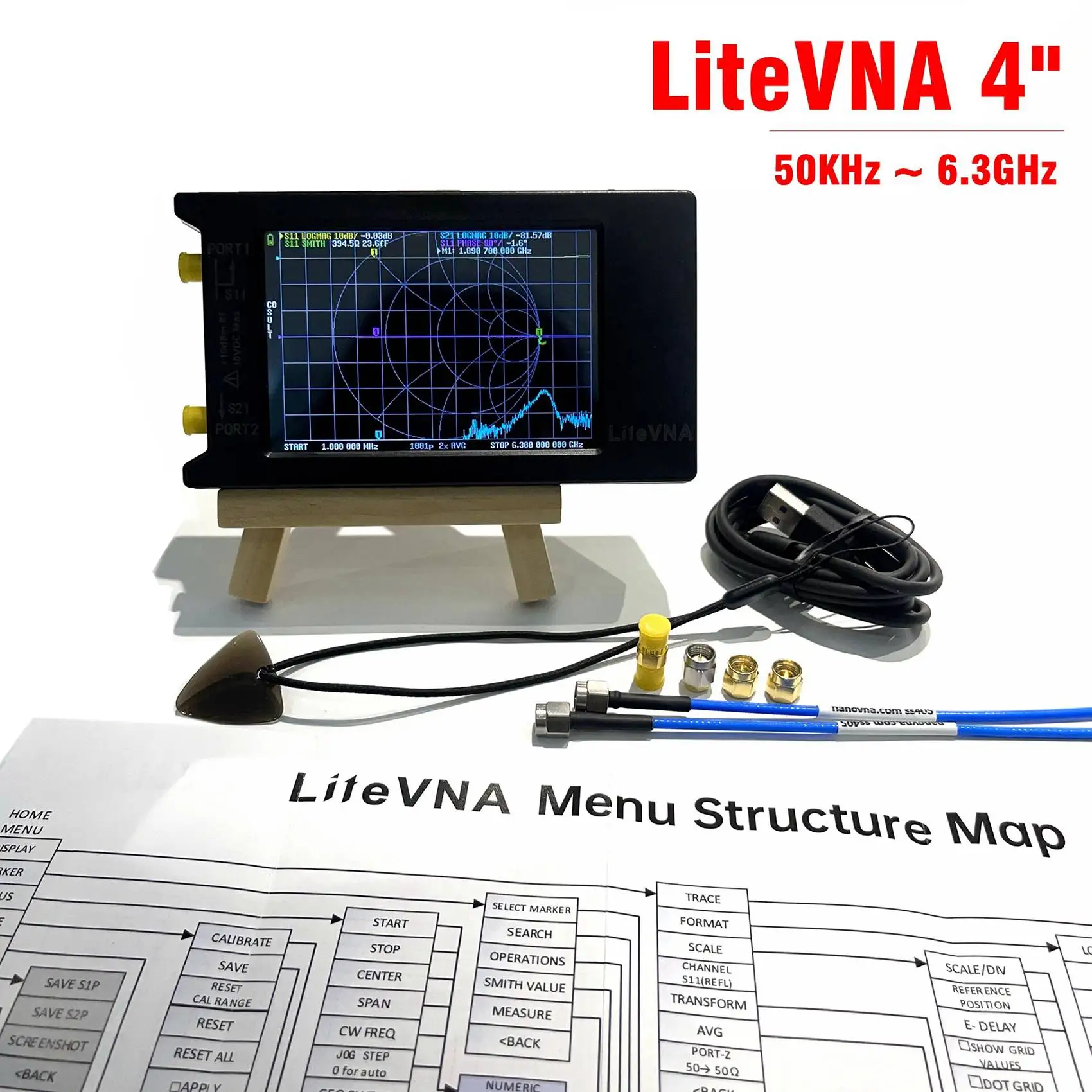 LiteVNA-64 LiteVNA 4 인치 터치 스크린 벡터 네트워크 분석기, HF UHF 안테나 분석기 업데이트, 50KHz-6.3GHz, 신제품