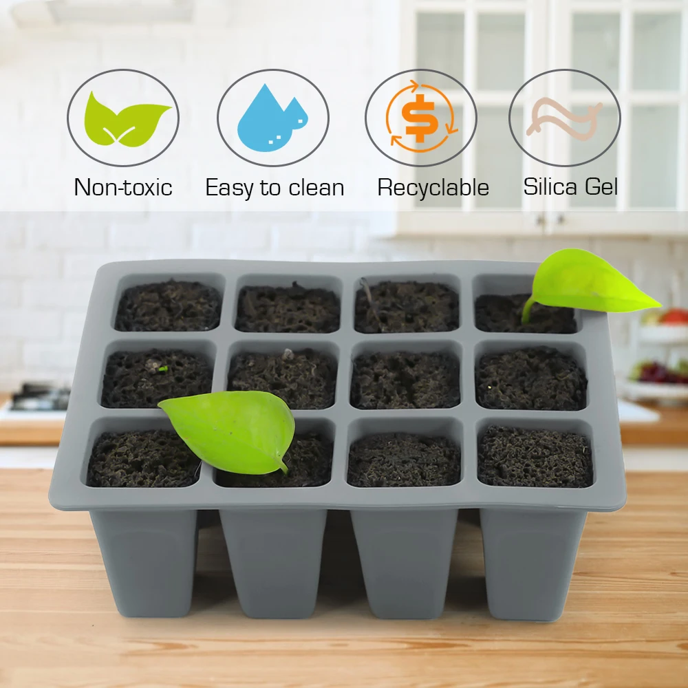 Silicone 4/6/12 Cell Vegetable Seed Starting Tray Greenhouse Nursery Seedling Germination Container Plants Propagation Grow Box 2