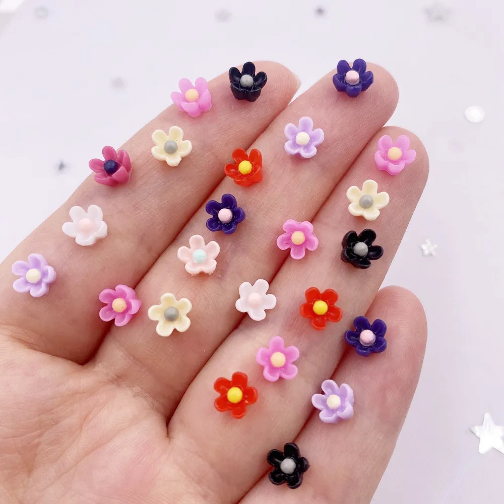 300Pcs Kawaii 6mm Resin 3D Colorful Mini Flower Gems Flatback Figurine