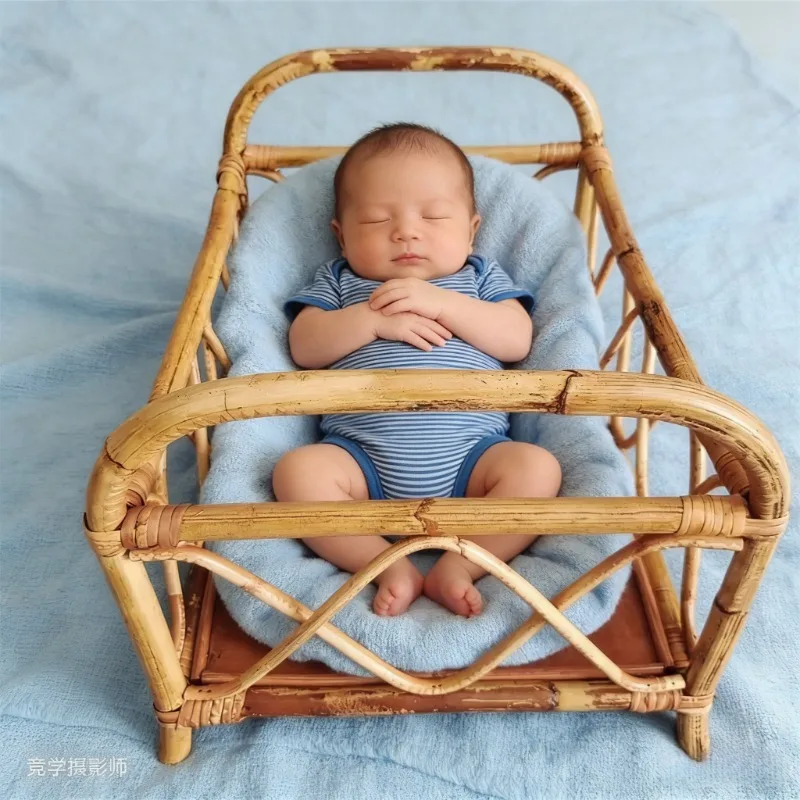 1pc Retro Rattan Lie Down Basket Chair Newborn Bebe Photography Props Posing Bed Background Photo Accessories for Baby Girl Boy