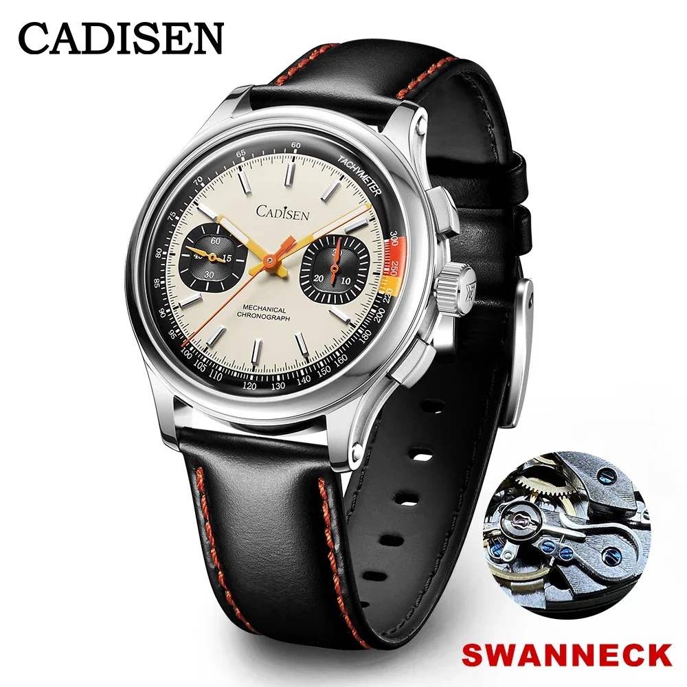 

CADISEN V2 Watch Chronograph Mechanical Wristwatches Seagull ST19 Swanneck Movement Mens Watch Domed AR Sapphire Crystal PP Gift