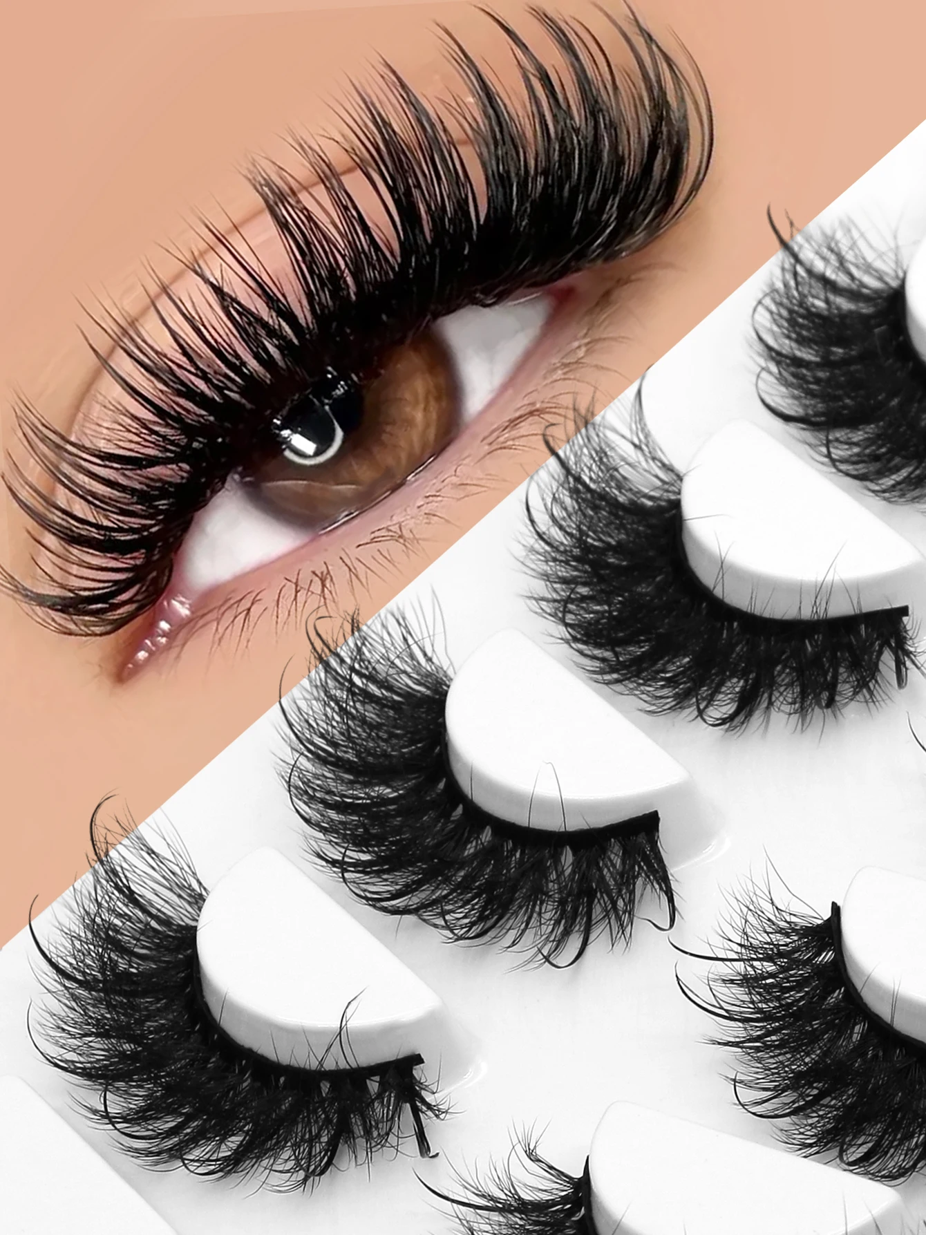 Lasvirey Flauschige Wimpern, dicke Katzenaugen-Wimpern, 8D-flauschige Volumen-Wimpern, dramatische, dicke, flauschige Vollstreifen-Wimpernverlängerung, Make-up – Detail 6