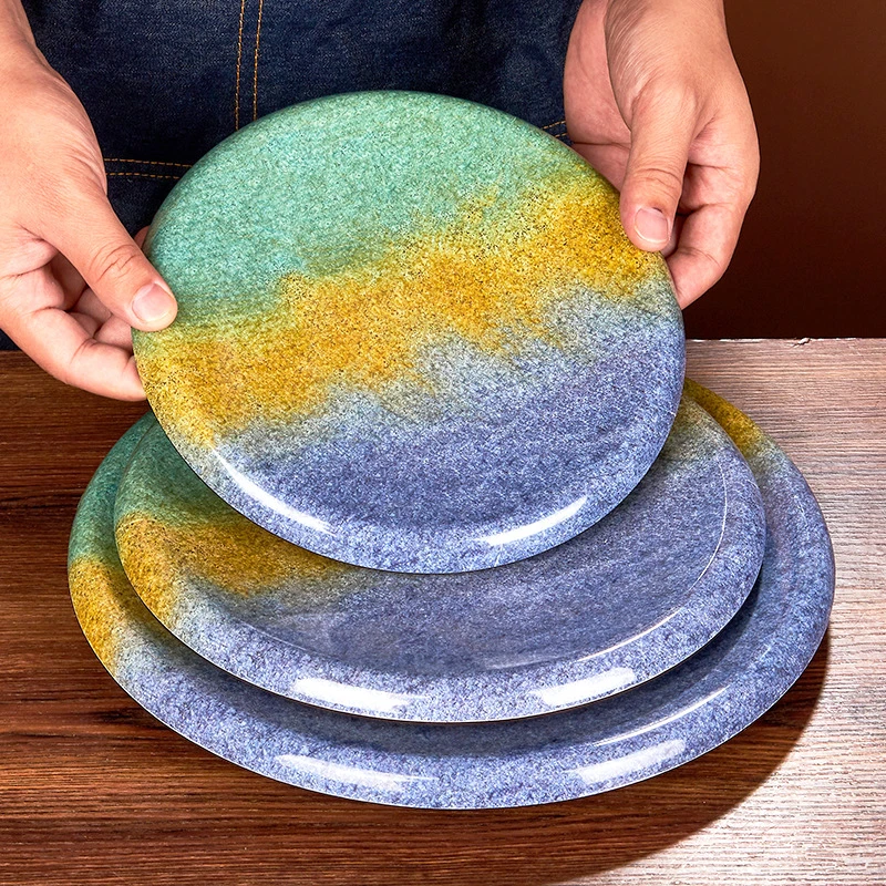 Three color Melamine Plate, Forest and ocean Style Sushi Plate, Fish Tray, Steak Tableware, Unbreakable Dinnerware