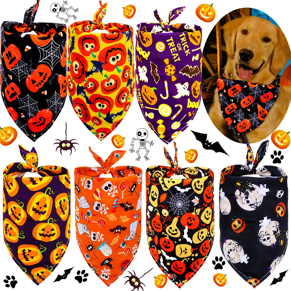 

Halloween Pet Dog Scarf Adjustable Dog Bandana Dogs Cat Puppy Kerchief Pumpkin Dogs Bandana Dog accessories supplies