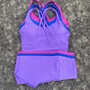 Solid Color Women Soft Gym Yoga Set Cycling Short Legging 2pc Cross Sport Bra Tracksuit Suit Comprehensive Training Jog Athletic 2