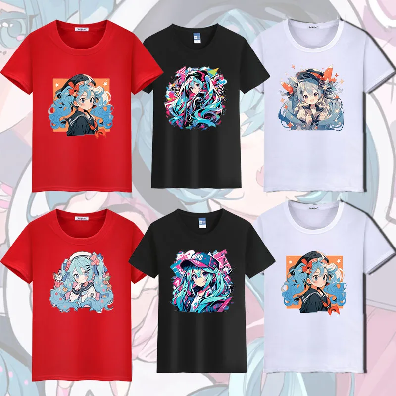 

Kawaii Hatsune Miku, красочные мотивы для концерта, сделай сам, новинка, аниме, чистый хлопок, с короткими рукавами, подарок девочке на день рождения и Рождество