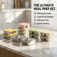 Boîte de conservation alimentaire pour réfrigérateur avec couvercle, empilable, hermétique, compatible micro-ondes, en acier inoxydable 304, boîte à lunch 3