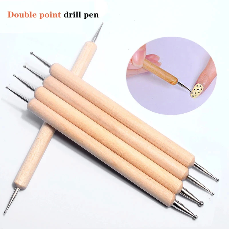 5pcs Nail Art Tools, Stainless Steel Balls, Double Head Shaped Ball Tools, Polymer Clay Nail Drill Pens, Beautiful Pottery Clay