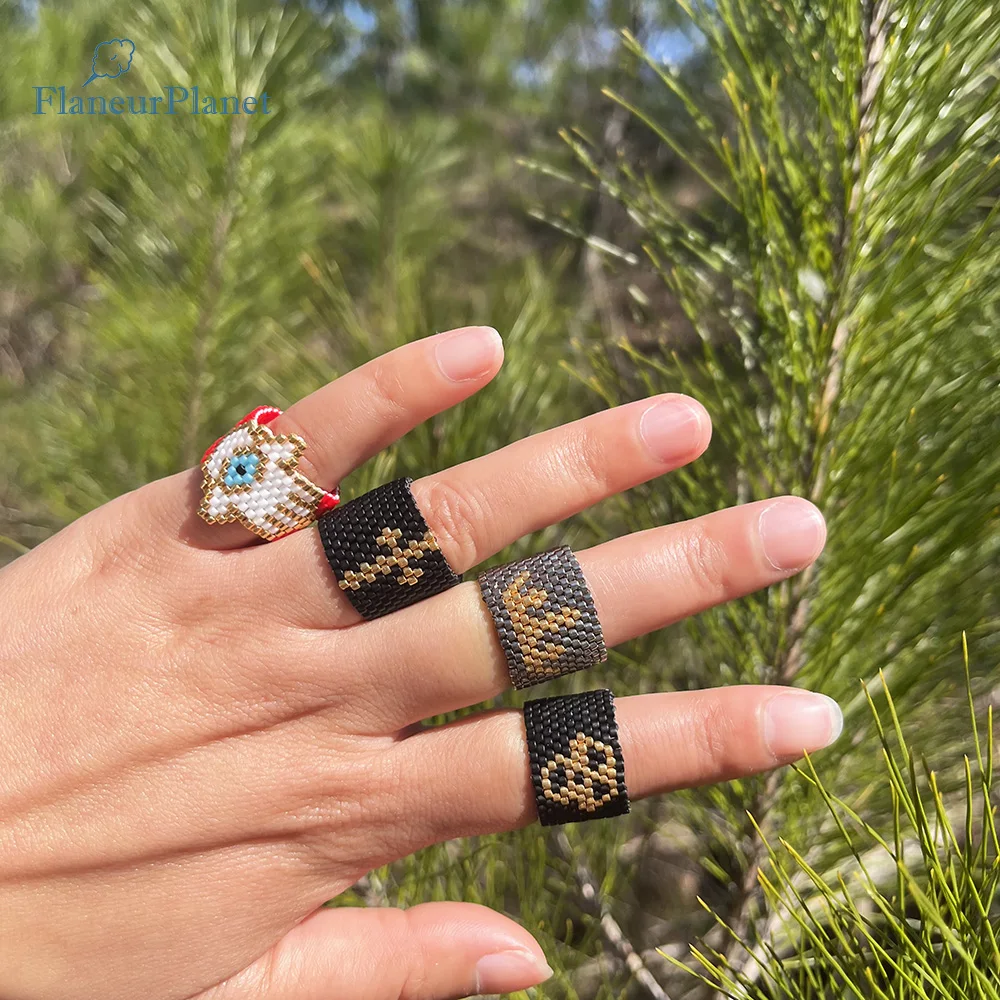 【MEJURI】一生物〇Beaded Ring14K〇重ねずけにマストな1点〇3色 Luna Moth Beaded Earrings Pattern Moon Butterfly Brick