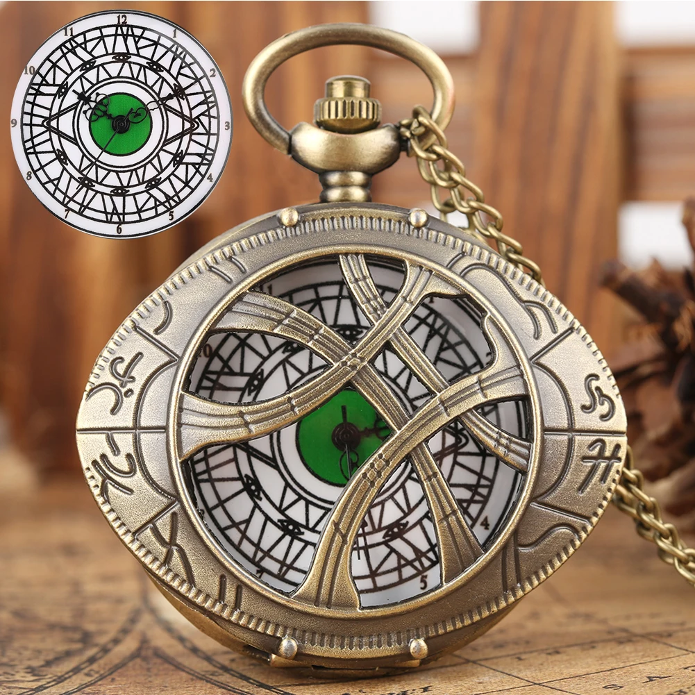 Eye-Shaped Hollow Pendant Pocket Watch Quartz Pocket Clock Creative Retro Souvenir Necklace Fob Chain Antique Timepiece Gifts