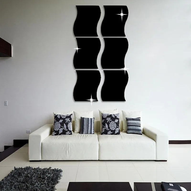 Wall Sticker Mirror Wall Sticker 10pcs 3D Wave Square Adhesive Decals Wave Shape Mirror Wall Stickers for Living Room DIY Mirror Wall Mural Modern Art Home Decor