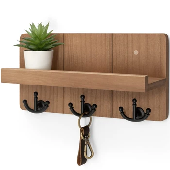 Porte-clés de ferme pour organisateur de courrier décoratif mural avec étagère et porte-courrier rustique avec 3 crochets de clé d'ancre pour entrée 1