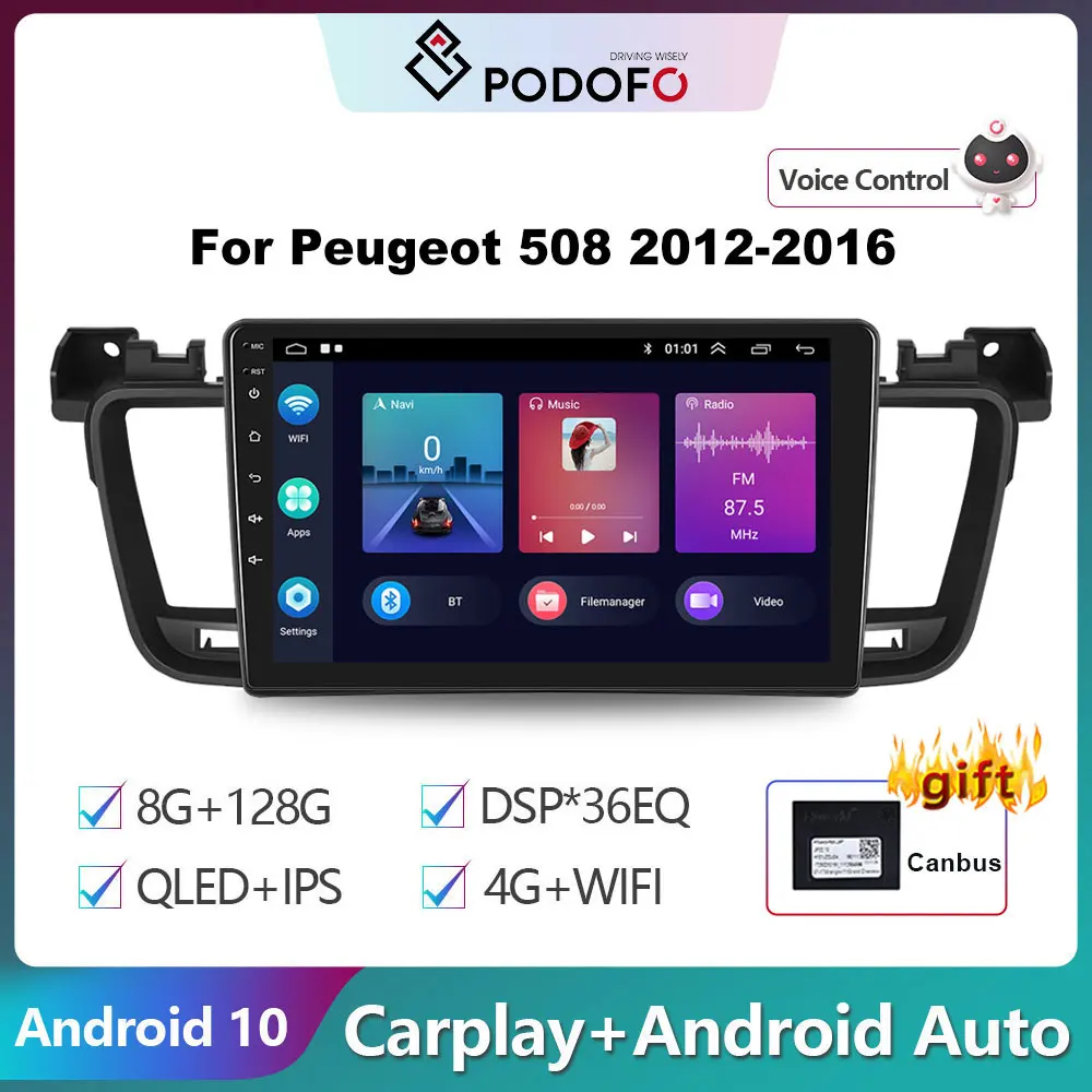 

Автомагнитола Podofo, 2 din, Android 10, мультимедийный видеоплеер для Peugeot 508 2012-2016, автомобильное радио, автомобильные видеоплееры, CarPlay, автомобильный GPS