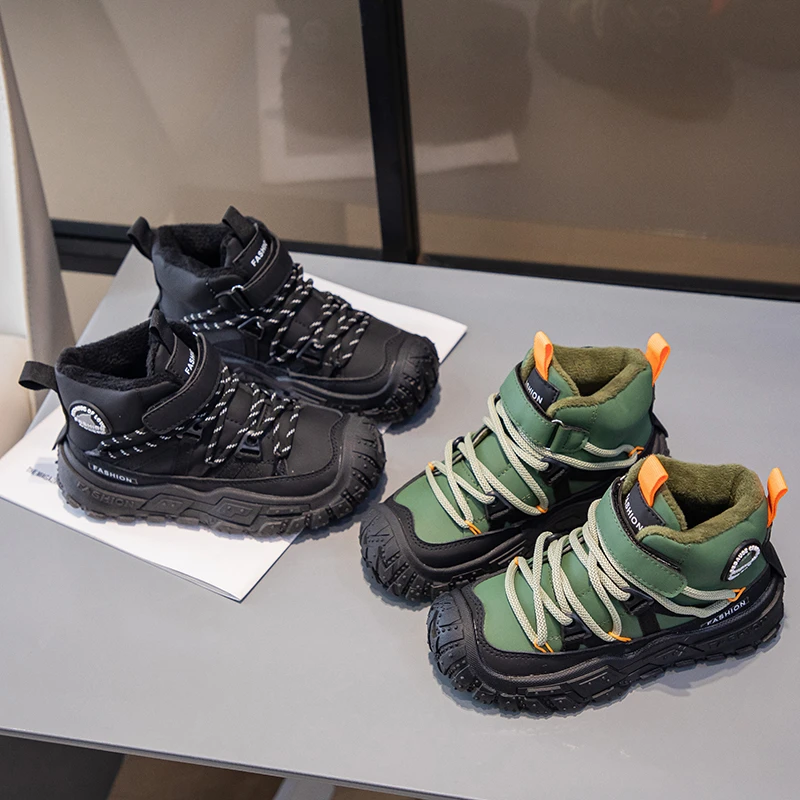 Kids Shoes Anti-slip Wear-resistant Hiking Shoes Children Boys Winter Outdoor Sports Shoes Warm Cotton Snow Boots