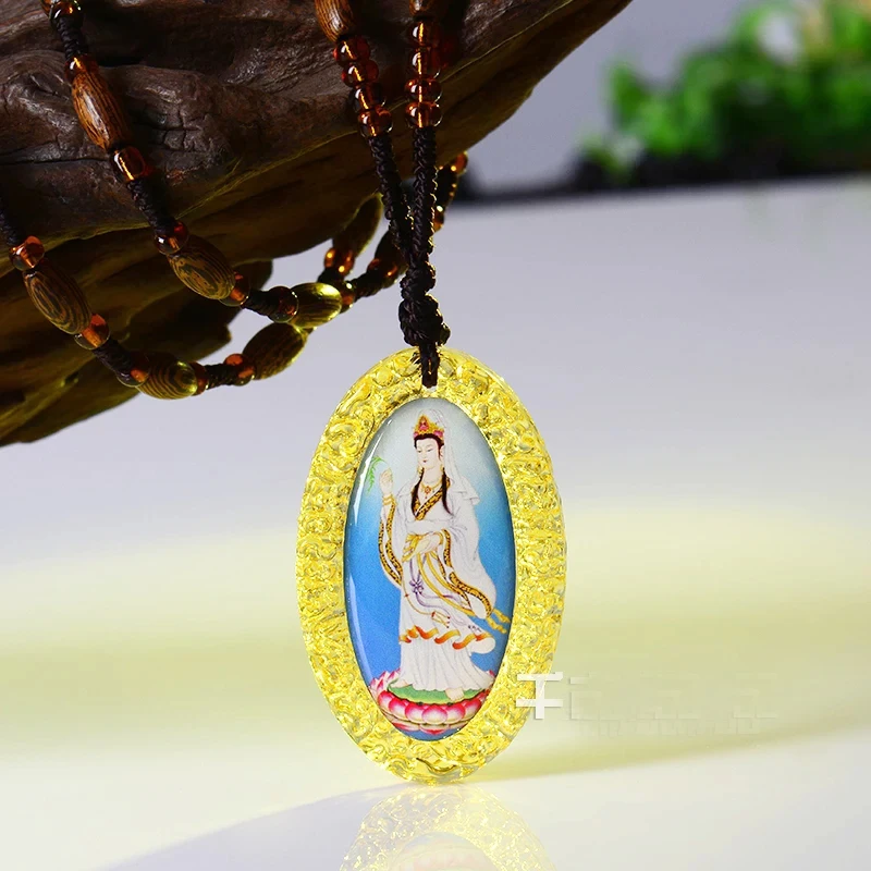 Wow-Home Pocket Travel Efficace Mascot Bless Safe Luck Muslimate Guanyin Buddha Crystal Pendant Buddista Mantra Amuleto