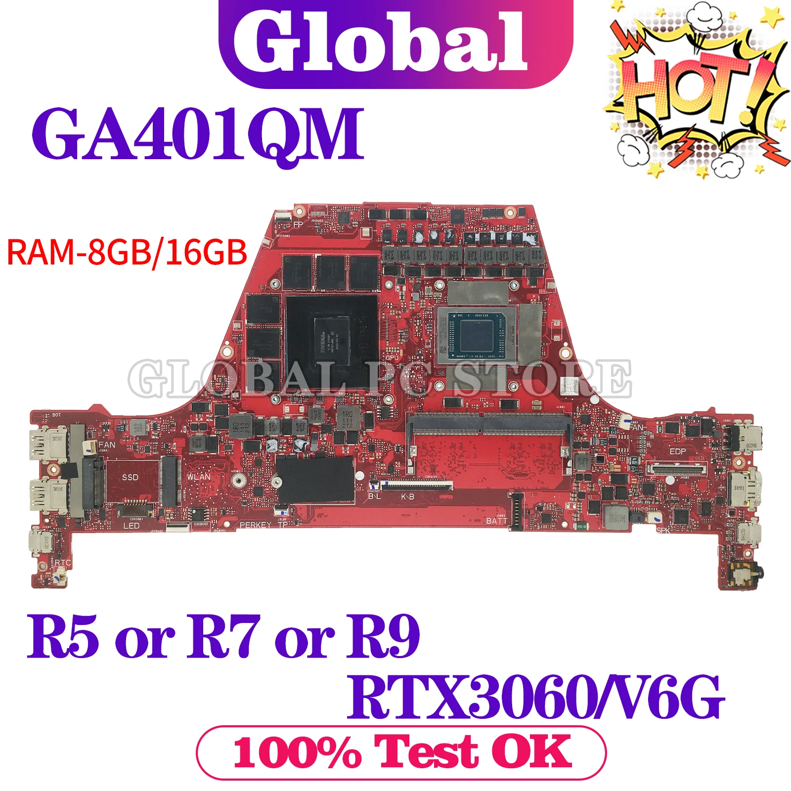 

KEFU GA401Q Mainboard For ASUS GA401QM GA401QC GA401QE GA401QEC Laptop Motherboard R5 R7 R9 RTX3060/V6G RTX3050/RTX3050Ti-V4G